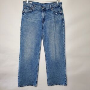 Gap Low Stride Wide Leg Jeans Size 32 / 14 Medium Wash Cotton Low Rise Denim